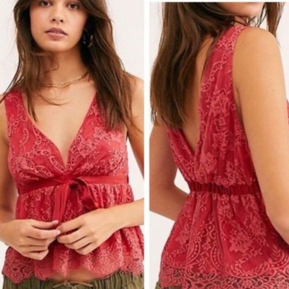 Free People, Chante Lace Tie Tank Top, Frenchie Kiss, Size S - Picture 10 of 16